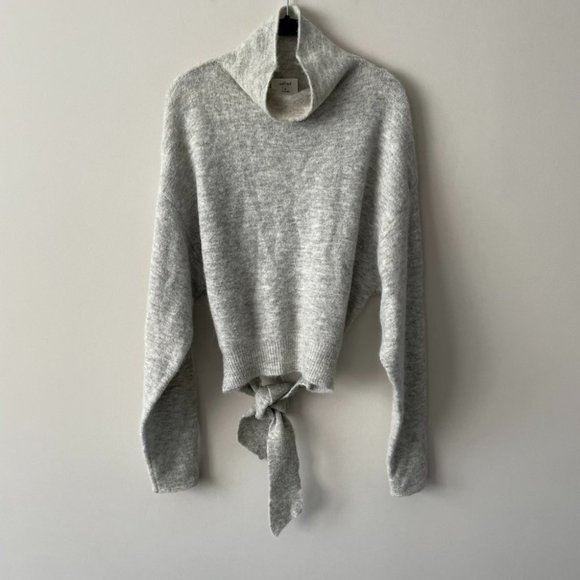 Aritzia Wilfred Lorin Sweater Turtle Neck Long Sleeve Tie Waist Gray Medium - Picture 2 of 7